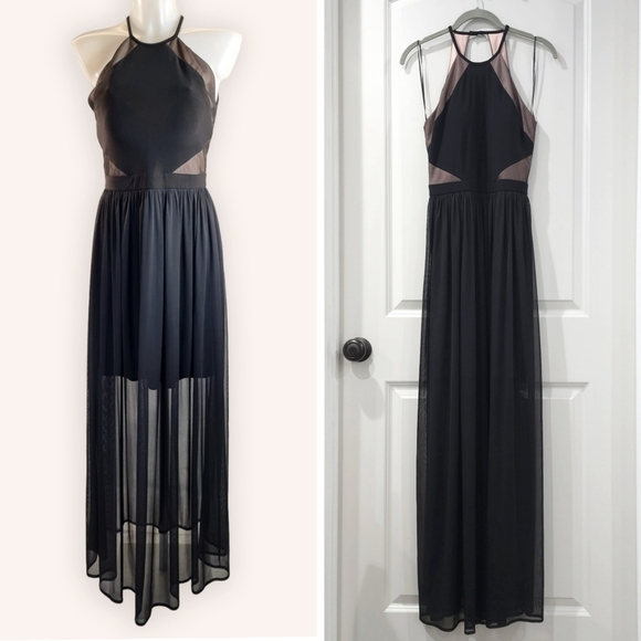 MORGAN & CO Elegant Black Sleeveless Halter Maxi Dress, Evening Gown, Size 5/6 - Picture 1 of 16